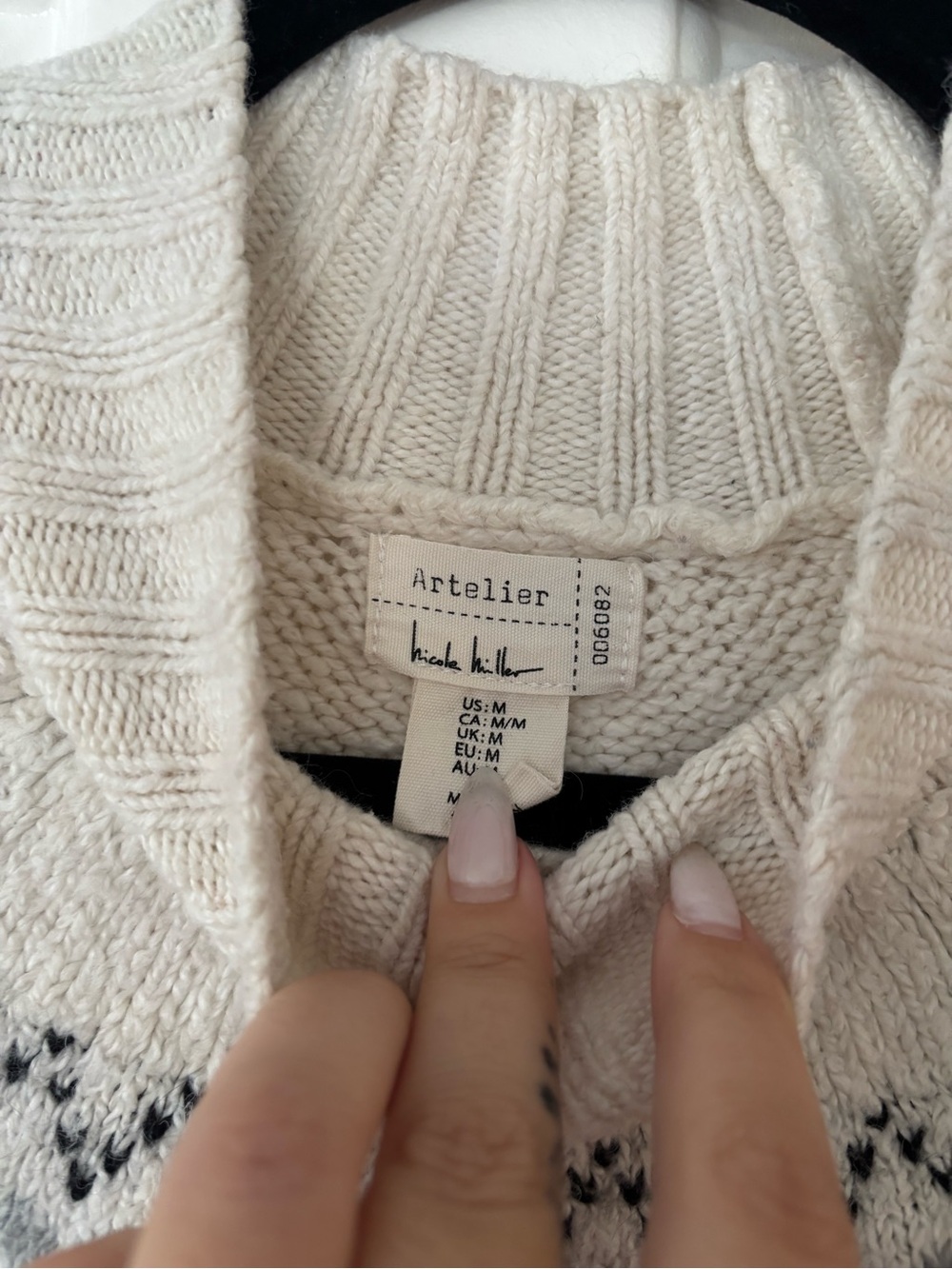 Artelier Nicole Miller Fair Isle Cable Knit Mock Neck Sweater - Size Medium - Picture 7 of 8